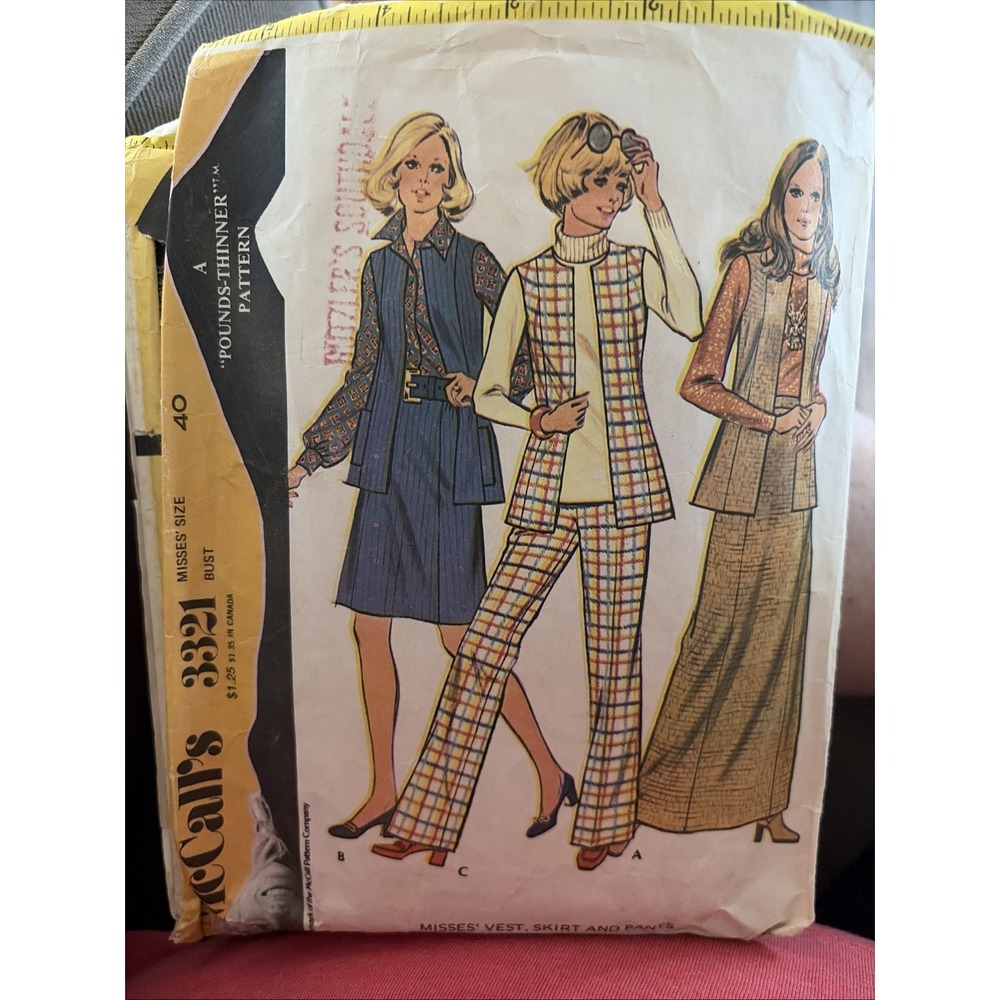 Vintage 70s McCalls 3321 Vest Skirt Flare Pants Sewing Pattern Size 18 Bust 40